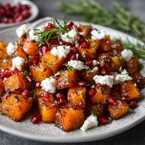 A plate of food with butternut squash and white cheese.