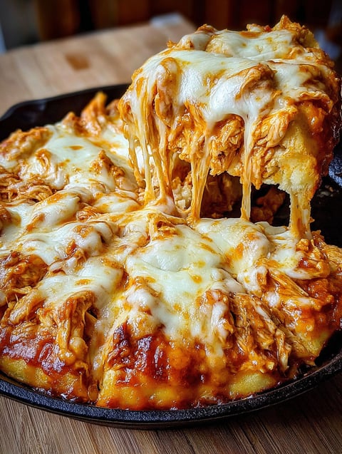 A pan of cheese and chicken dip.