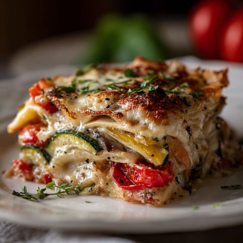 A layered vegetable lasagna with creamy ricotta.