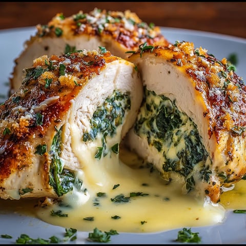 A delicious looking stuffed chicken dish.