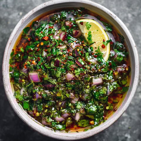 A bowl of red sauce with onions and lemon.