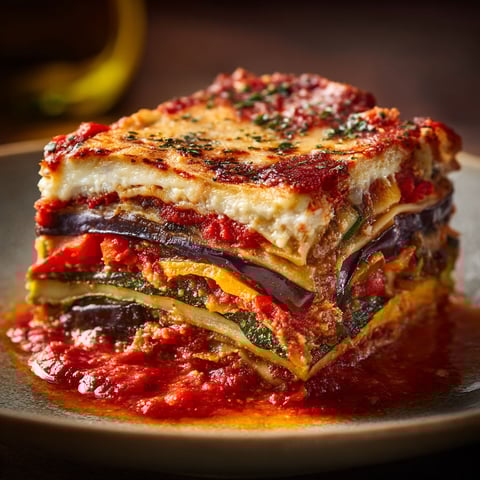 A layered vegetable lasagna with creamy ricotta.