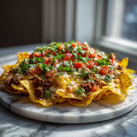 A plate of nachos with tomatoes, lettuce, and cheese.